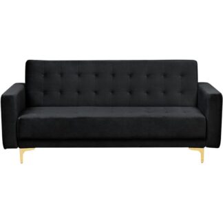 Beliani - Modern 3 Seater Sofa Bed Black Velvet Reclining Tufted Aberdeen - Black