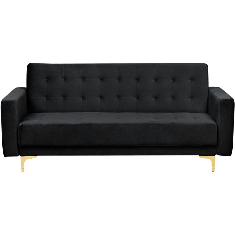 Beliani - Modern 3 Seater Sofa Bed Black Velvet Reclining Tufted Aberdeen - Black