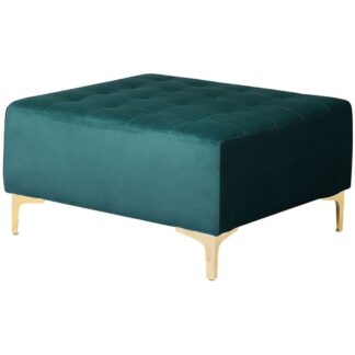 Modern Ottoman Square Footstool Teal Velvet Tufted Aberdeen