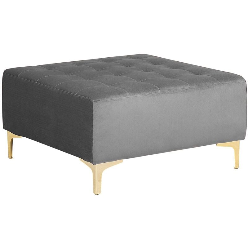 Modern Ottoman Square Footstool Grey Velvet Tufted Aberdeen