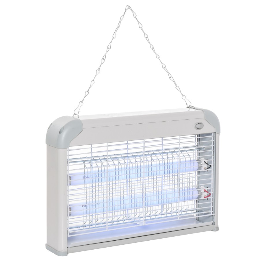 Outsunny Electric Fly Killer, 20W UV Light Bug Zapper, Hanging / Freestanding Insect Killer for Mosquito, Moth, Fruit Fly with Hanging Chain, Indoor O