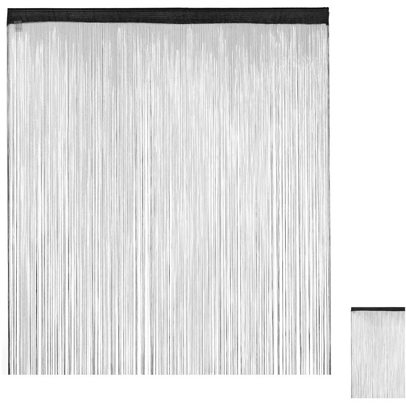 Relaxdays - Black String Curtains, Can be Shortened, With Eyelet Top for Windows & Doors, Fly Screen, 145x245 cm, Black