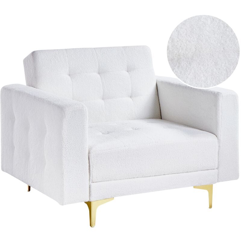 Modern Armchair Reclining Day Bed White Boucle Fabric Gold Legs Tufted Aberdeen