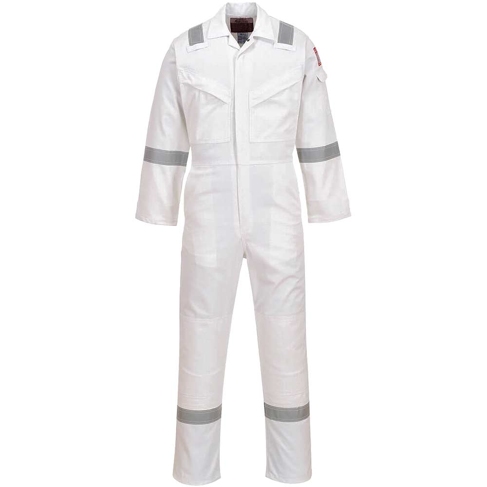 BizFlame Mens Aberdeen Flame Resistant Antistatic Coverall White XL 32"