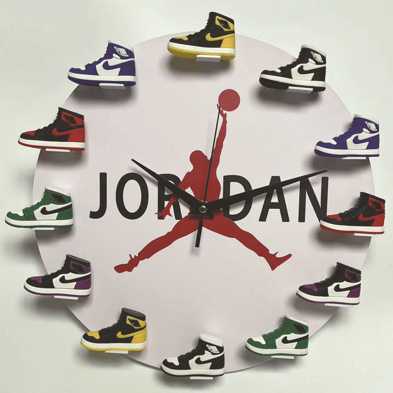 Dewdat - Clock Basketball Supplies 3d Three-Dimensional Shoe Model Aj1-12 Generation Wall Clock Small Shoes Flying Man Jordan Clock Classic white