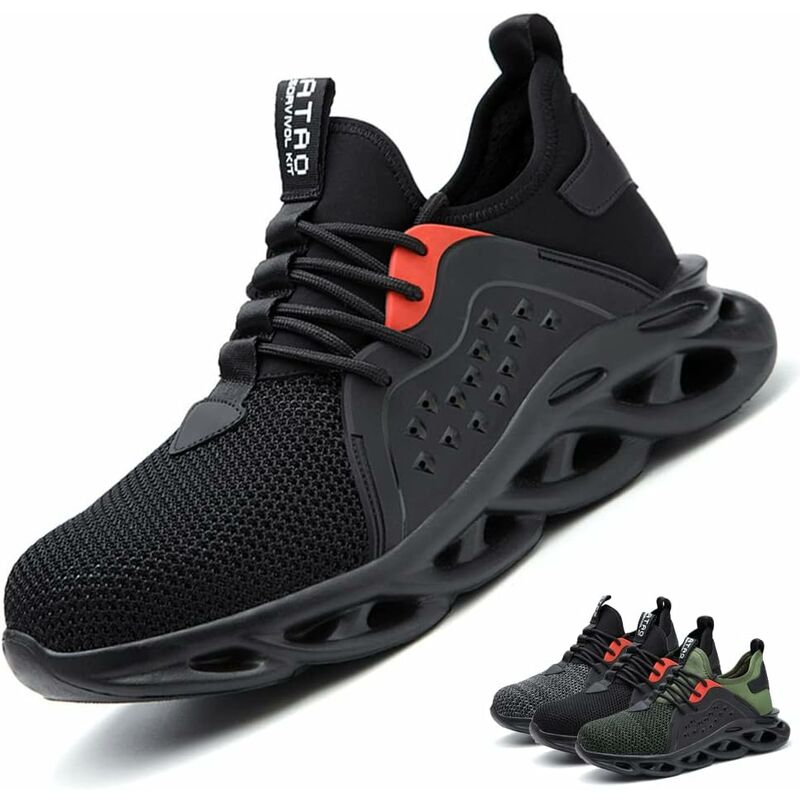Sweevt - Safety Shoes Lightweight Men Women - Breathable Flying Puncture Proof Sneakers Work Shoes Steel Toe Cap Construction Shoe,Black-43