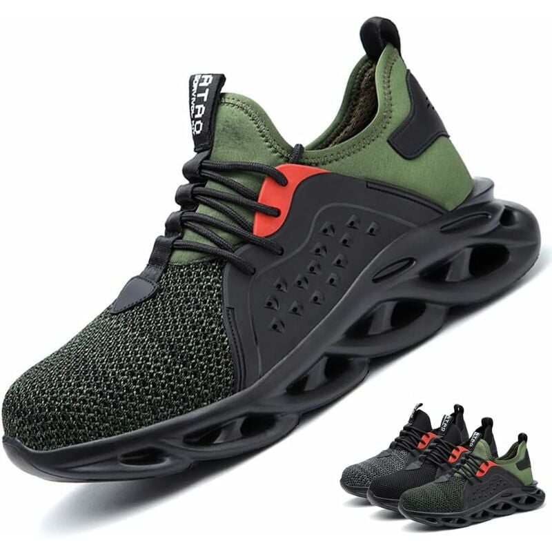 Sweevt - Safety Shoes Lightweight Men Women - Breathable Flying Puncture Proof Sneakers Work Shoes Steel Toe Cap Construction Shoe,Green-43
