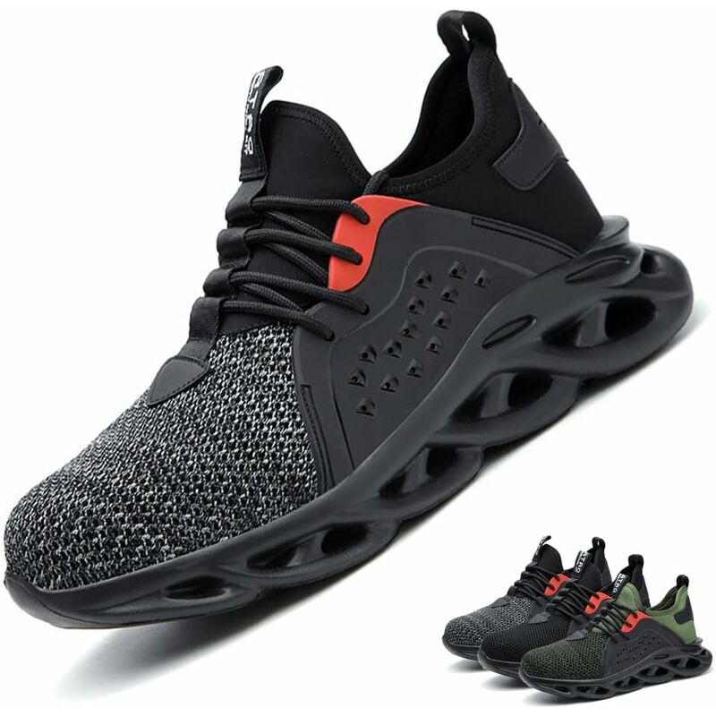 Sweevt - Safety Shoes Lightweight Men Women - Breathable Flying Puncture Proof Sneakers Work Shoes Steel Toe Cap Construction Shoe,Grey-44