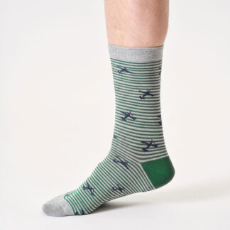 Thought Flying Stripe Bamboo Crew Socks - Grey Marl - UK7-11