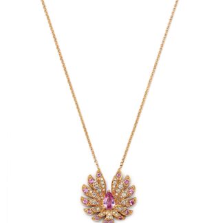 Bloomingdale's Fine Collection Pink Sapphire & Diamond Flying Bird Pendant Necklace in 14K Yellow Gold, 16-18