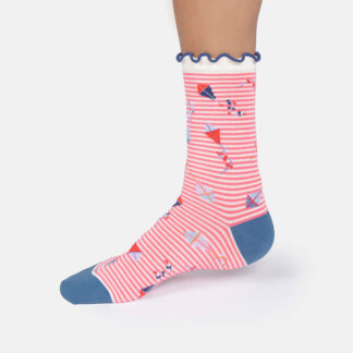 Thought Flying Kites Bamboo Frill Crew Socks - Cherry Blossom Pink - UK4-7