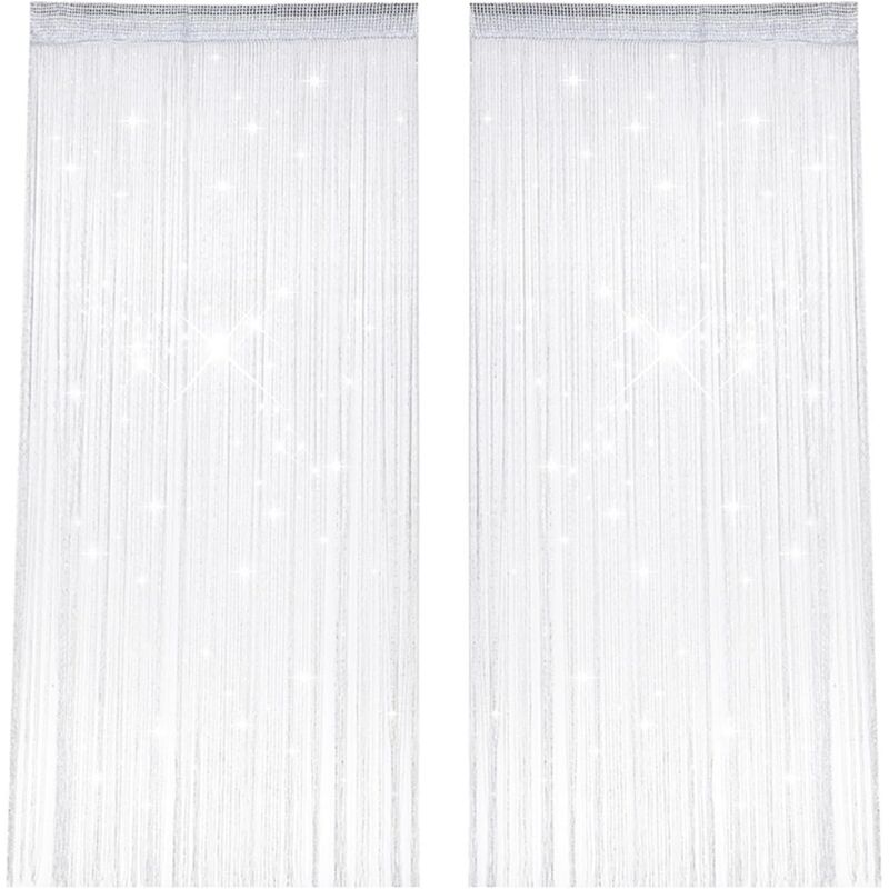 CCYKXA Pieces String Curtains, 100 x 200 cm Flashing Beaded Curtain, White String Door Curtain, Room Divider, Fly Screen for Outdoor Doors for
