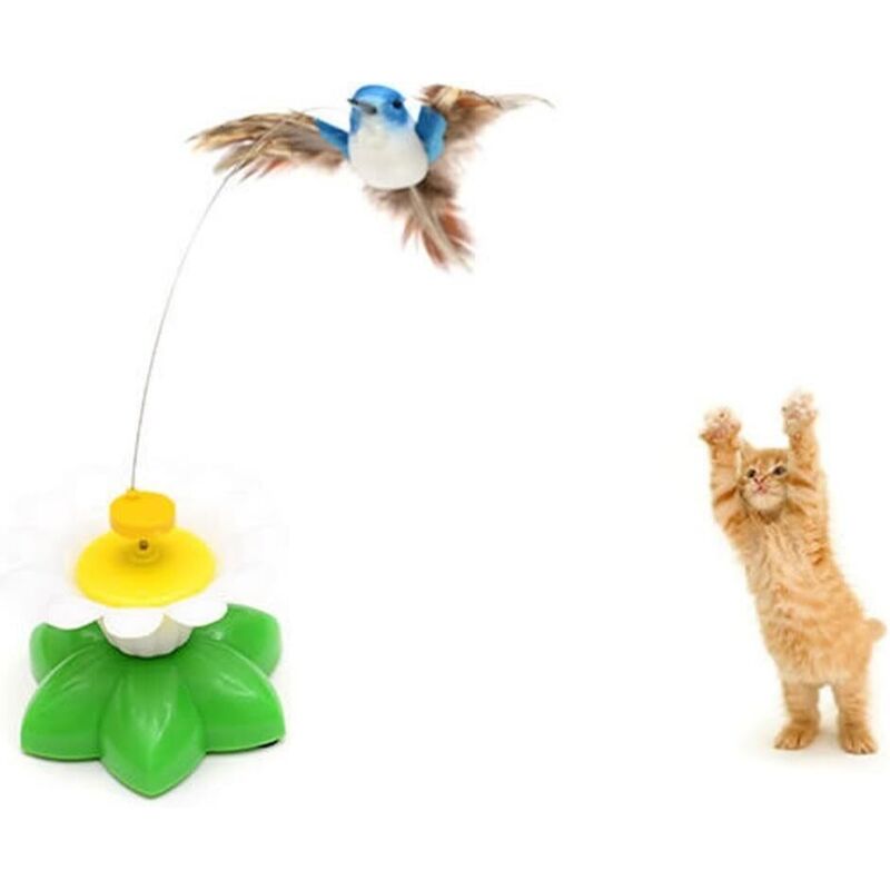 Fun rotating electric flying bird for cats, multicoloured interactive toy with adhesive closure