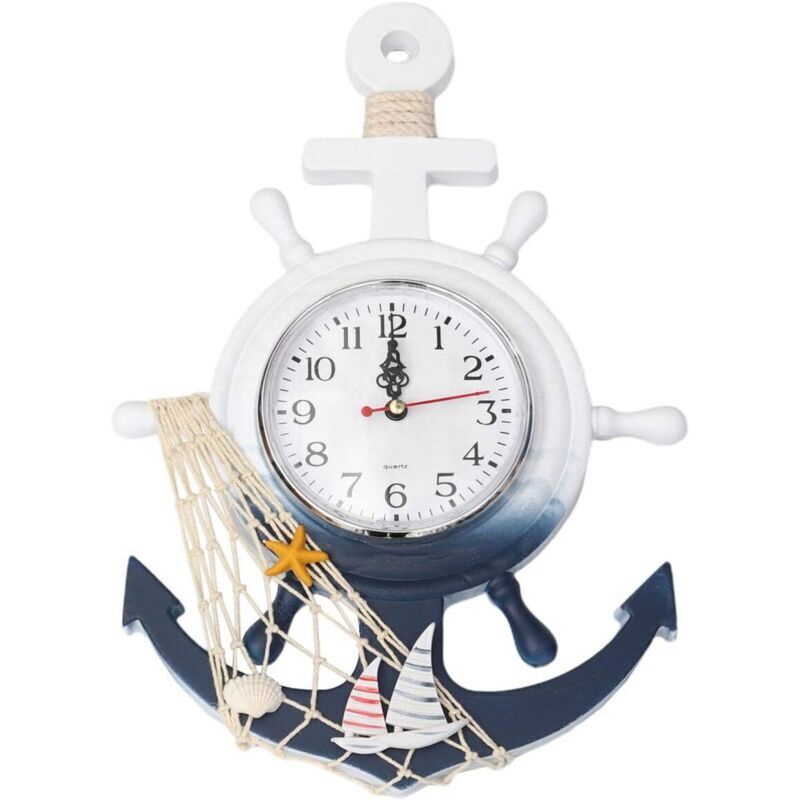 Nautical Anchor Wall Clock Wall Hanging Wooden Ornament Boat Flying Boat Wall Decor Sailboat Display for Home Beach House Decor Sailboat Style
