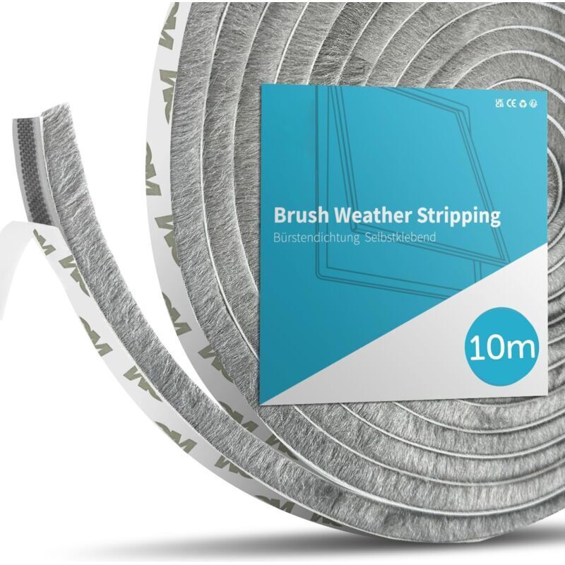 Odipie - Sliding Door Brush Seal, 10m(L) x 9mm(W) x 15mm(D), Window Seal for Bay Window Door Dust Fly Soundproofing (Gray, 10m)