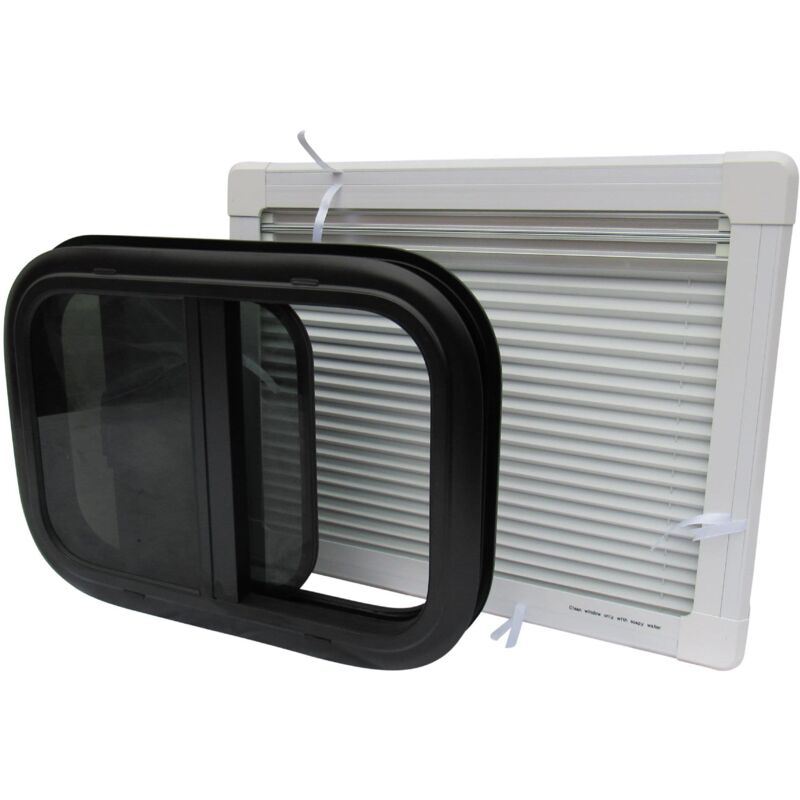 Replacement Caravan Window with Blind 800 x 450mm (Campervan Motorhome RV Horsebox Sliding)