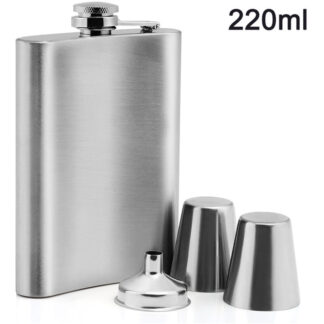 Stainless steel flask with 2 cups and funnel, gift box, pocket