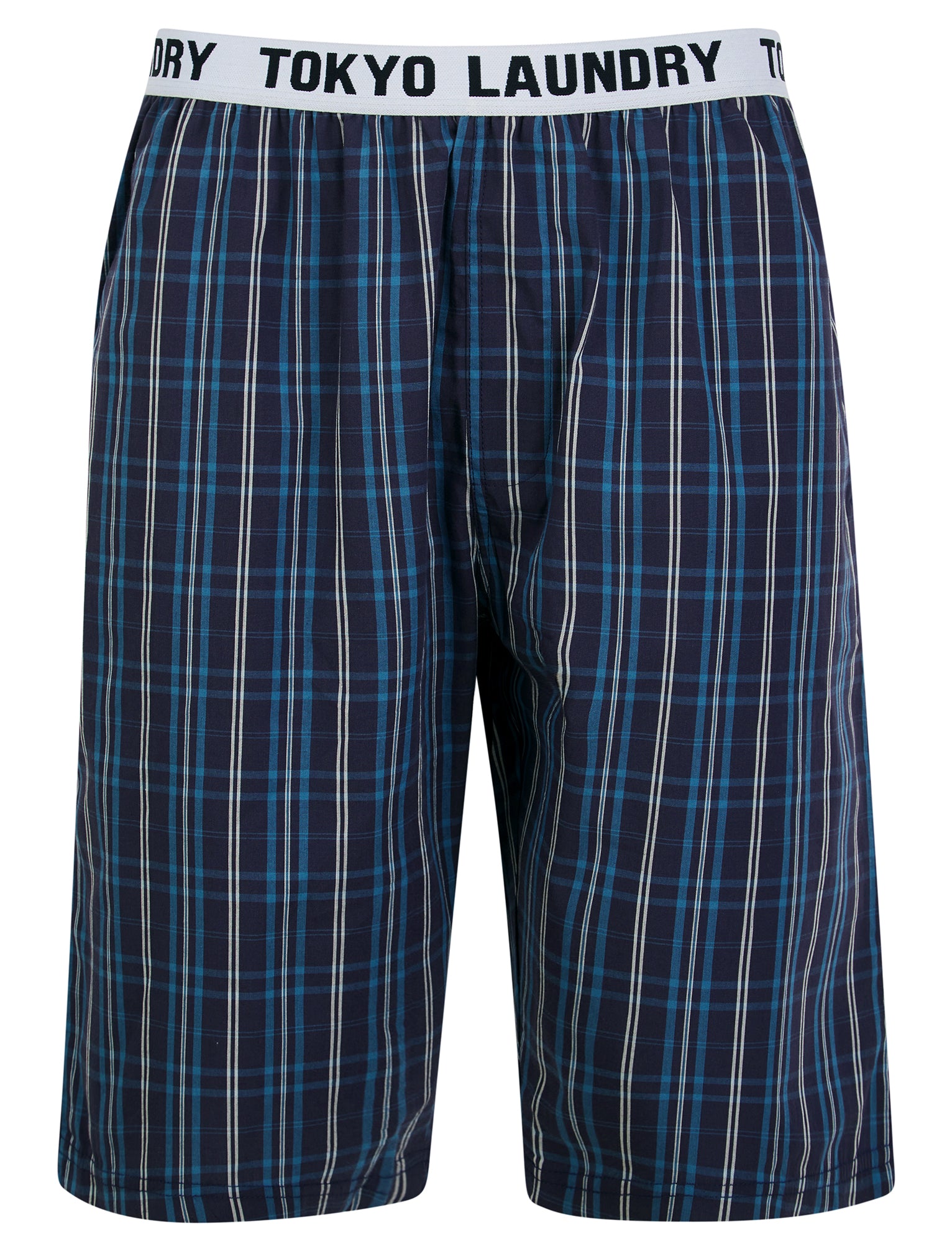 Loungewear Medi Yarn Dyed Check Cotton Elastic Wasit Lounge Shorts in Copen Blue / S - Tokyo Laundry