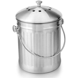 Odorless Stainless Steel Compost Bucket for Kitchen - Kitchen Compost Bin - Includes Replacement Carbon Filters (Bright Stainless Steel, 5 Liters)